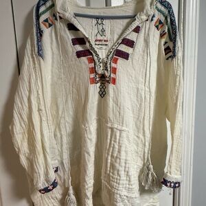 Johnny Was Cream Tunic with Multicolor Embroidery